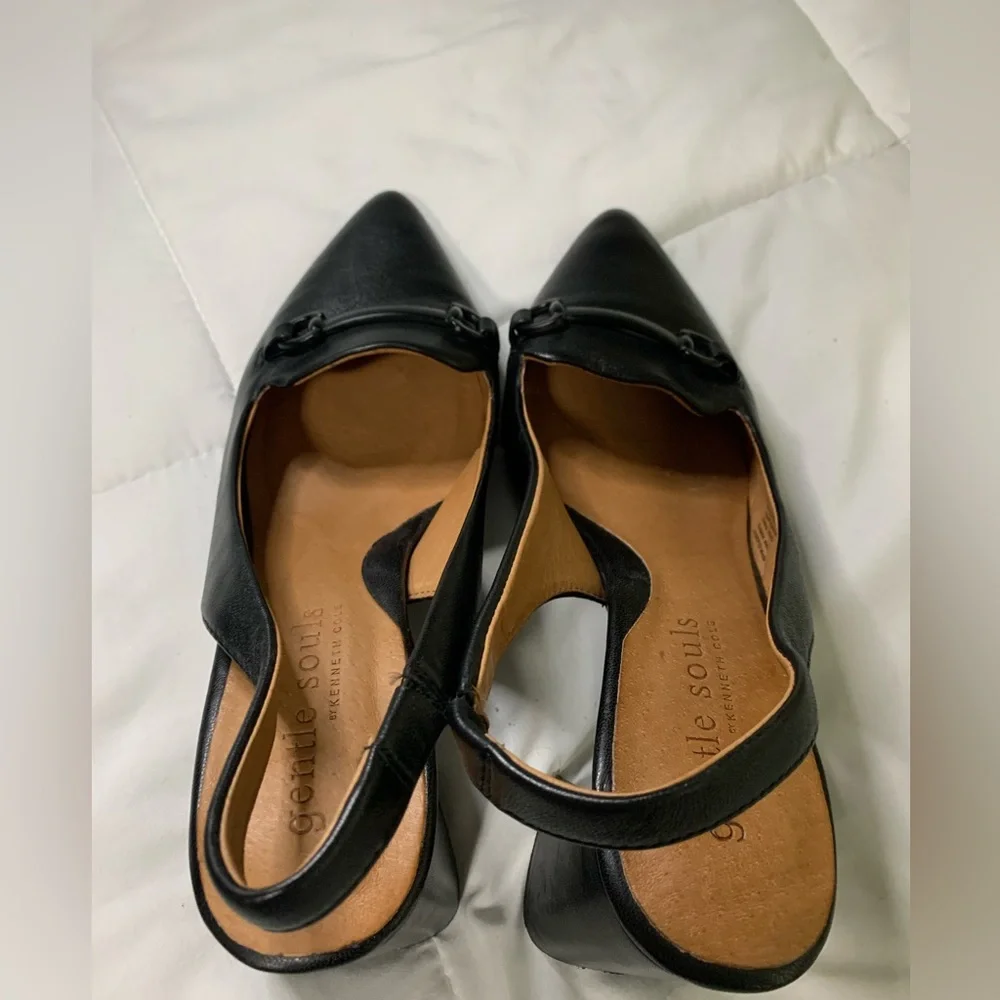 gentle souls Black Leather Slingback Block Heel Pumps
